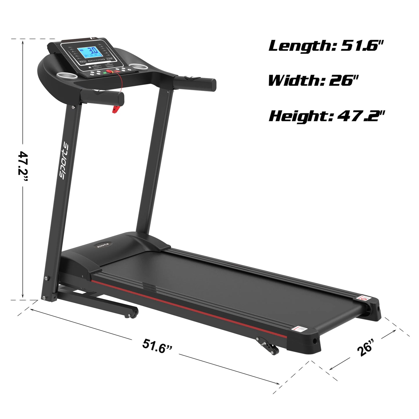 Folding Treadmill, Smart Motorized Treadmill with Manual Incline and Air Spring & MP3, Exercise Running Machine with 5" LCD Disp