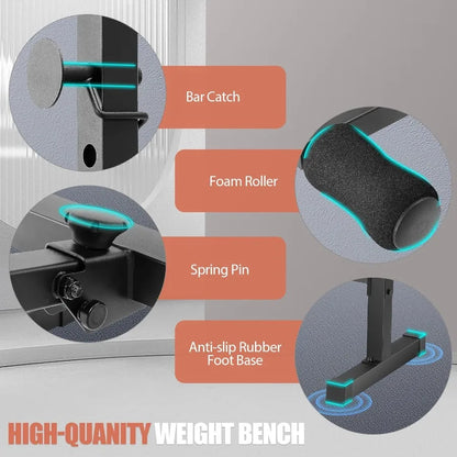 600LBS Adjustable Weight Bench with Squat Rack and Leg Extension for Full Body Home Gym Workout