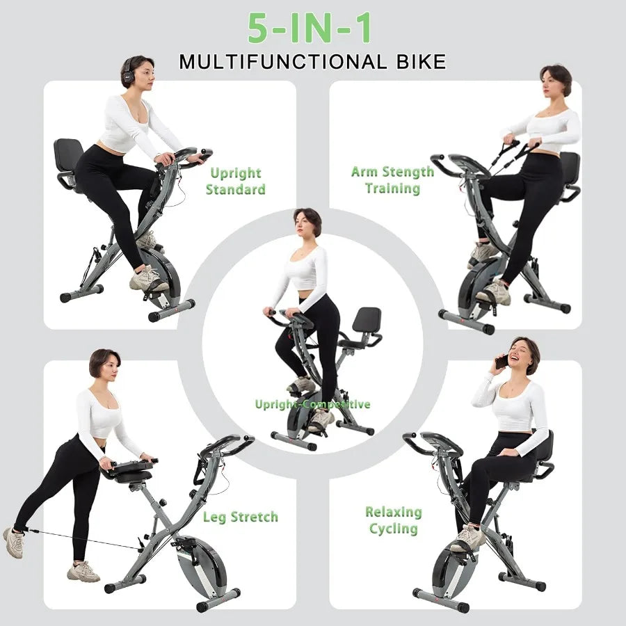 Stationary Exercise Bike for Home Workout 5 IN 1 Foldable Indoor Cycling Bike for Seniors 350LB Capacity 16Level Magnetic Resis