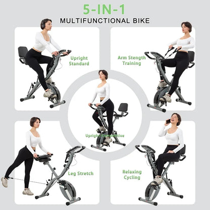 Stationary Exercise Bike for Home Workout 5 IN 1 Foldable Indoor Cycling Bike for Seniors 350LB Capacity 16Level Magnetic Resis