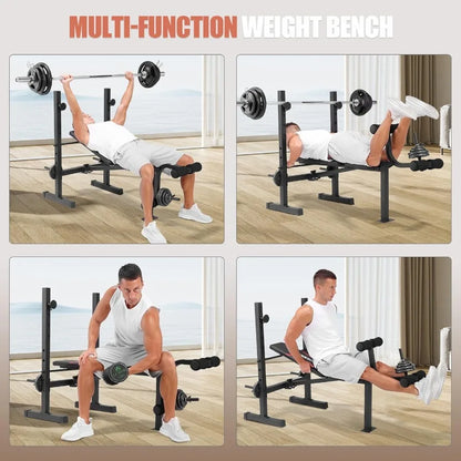 600LBS Adjustable Weight Bench with Squat Rack and Leg Extension for Full Body Home Gym Workout