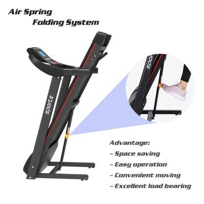 Folding Treadmill, Smart Motorized Treadmill with Manual Incline and Air Spring & MP3, Exercise Running Machine with 5" LCD Disp