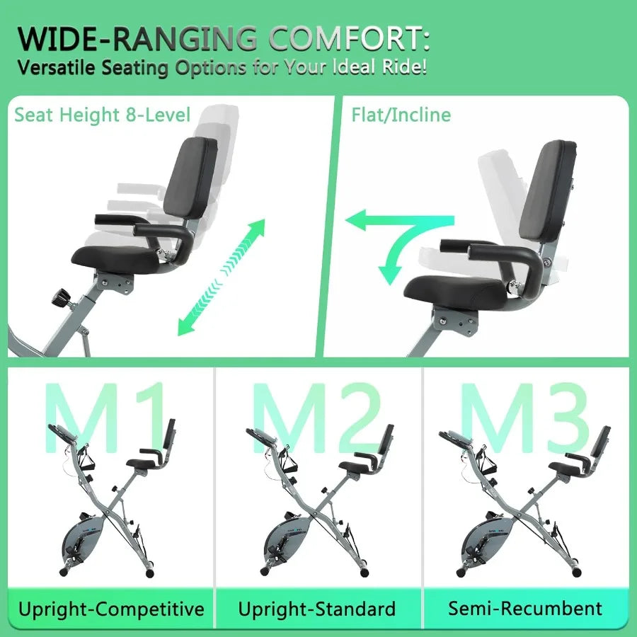 Stationary Exercise Bike for Home Workout 5 IN 1 Foldable Indoor Cycling Bike for Seniors 350LB Capacity 16Level Magnetic Resis