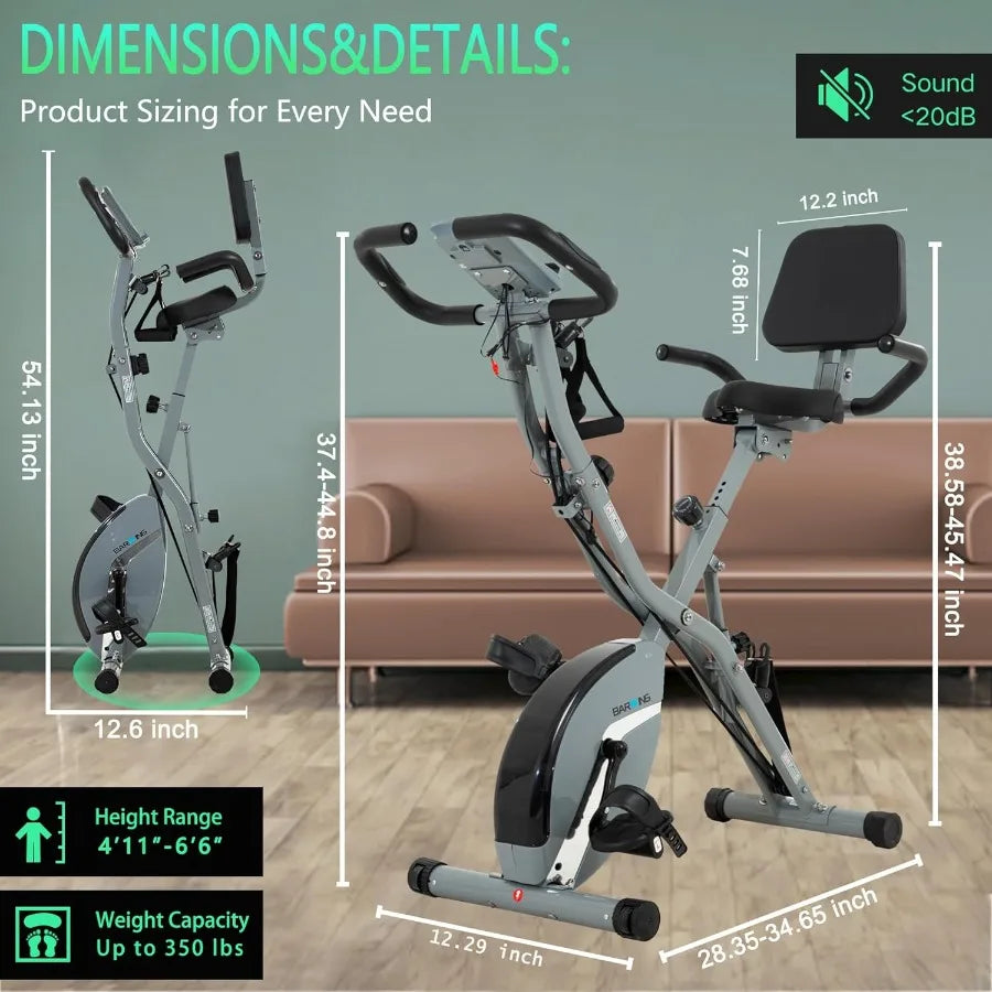 Stationary Exercise Bike for Home Workout 5 IN 1 Foldable Indoor Cycling Bike for Seniors 350LB Capacity 16Level Magnetic Resis