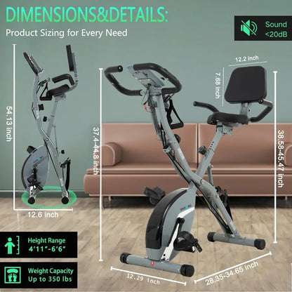 Stationary Exercise Bike for Home Workout 5 IN 1 Foldable Indoor Cycling Bike for Seniors 350LB Capacity 16Level Magnetic Resis