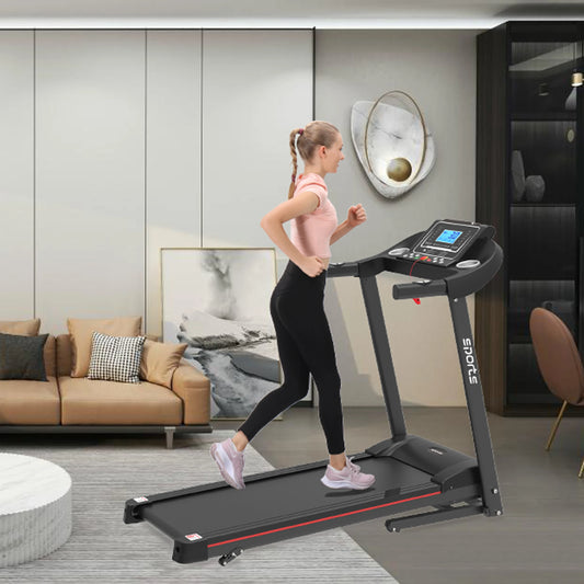 Folding Treadmill, Smart Motorized Treadmill with Manual Incline and Air Spring & MP3, Exercise Running Machine with 5" LCD Disp