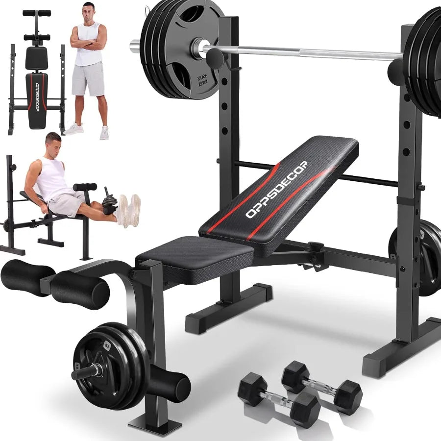 600LBS Adjustable Weight Bench with Squat Rack and Leg Extension for Full Body Home Gym Workout