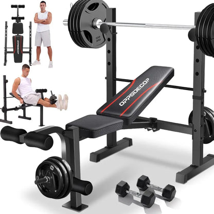 600LBS Adjustable Weight Bench with Squat Rack and Leg Extension for Full Body Home Gym Workout