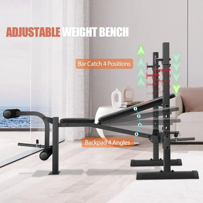 600LBS Adjustable Weight Bench with Squat Rack and Leg Extension for Full Body Home Gym Workout